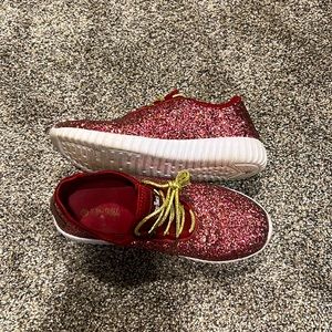 Maroon and gold sparkly tennis shoes - Glitter Bomb Sneakers